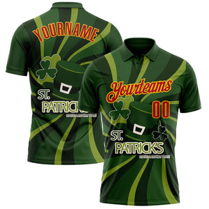 Custom Green Red-Yellow 3D St. Patrick's Day Shamrock Performance Polo Shirt