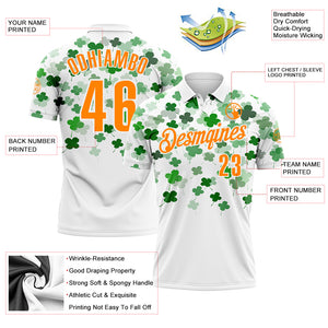 Custom White Bay Orange-Yellow 3D St. Patrick's Day Shamrock Performance Polo Shirt