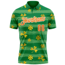 Load image into Gallery viewer, Custom Kelly Green Bay Orange-White 3D St. Patrick&#39;s Day Shamrock Performance Polo Shirt
