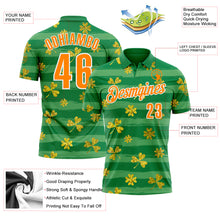 Load image into Gallery viewer, Custom Kelly Green Bay Orange-White 3D St. Patrick&#39;s Day Shamrock Performance Polo Shirt
