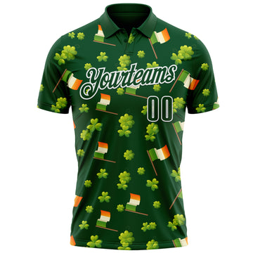 Custom Green White 3D St. Patrick's Day Shamrock Performance Polo Shirt