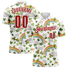 Load image into Gallery viewer, Custom White Red 3D St. Patrick&#39;s Day Shamrock Performance Polo Shirt
