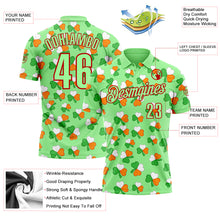 Load image into Gallery viewer, Custom Pea Green Red 3D St. Patrick&#39;s Day Shamrock Performance Polo Shirt
