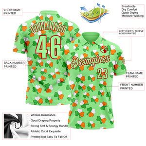 Custom Pea Green Red 3D St. Patrick's Day Shamrock Performance Polo Shirt