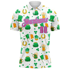 Load image into Gallery viewer, Custom White Pink-Light Blue 3D St. Patrick&#39;s Day Shamrock Beer Performance Polo Shirt
