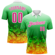 Load image into Gallery viewer, Custom Green Pink-White 3D St. Patrick&#39;s Day Shamrock Performance Polo Shirt
