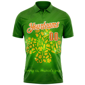 Custom Green Bay Orange-White 3D St. Patrick's Day Shamrock Performance Polo Shirt