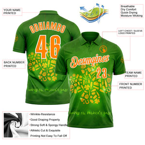 Custom Green Bay Orange-White 3D St. Patrick's Day Shamrock Performance Polo Shirt