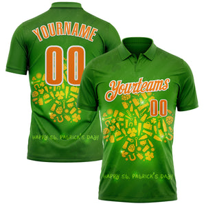 Custom Green Bay Orange-White 3D St. Patrick's Day Shamrock Performance Polo Shirt