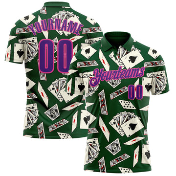 Custom Green Purple-Pink 3D Gambling Poker Performance Polo Shirt