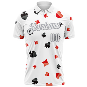 Custom White Gray 3D Gambling Poker Performance Polo Shirt