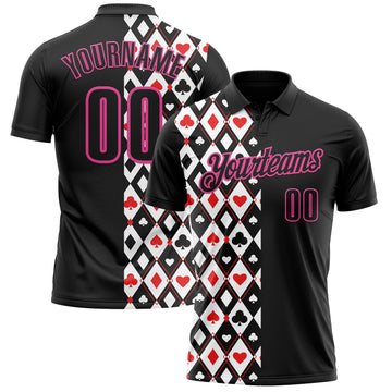 Custom Black Pink 3D Gambling Poker Performance Polo Shirt