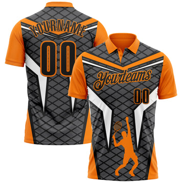 Custom Steel Gray Black-Bay Orange 3D Tennis Performance Polo Shirt