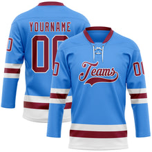 Load image into Gallery viewer, Custom Sky Blue Maroon-White Hockey Lace Neck Jersey
