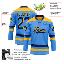 Load image into Gallery viewer, Custom Sky Blue Navy-Gold Hockey Lace Neck Jersey
