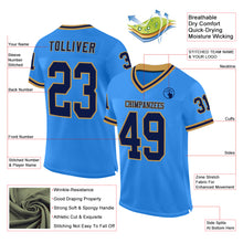 Load image into Gallery viewer, Custom Powder Blue Navy-Old Gold Mesh Authentic Throwback Football Jersey
