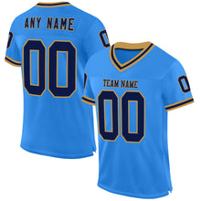 Load image into Gallery viewer, Custom Powder Blue Navy-Old Gold Mesh Authentic Throwback Football Jersey
