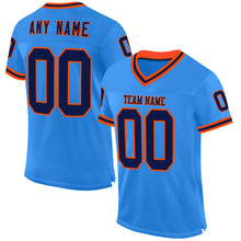 Load image into Gallery viewer, Custom Powder Blue Navy-Orange Mesh Authentic Throwback Football Jersey
