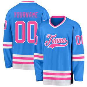 Custom Powder Blue Pink-White Hockey Jersey