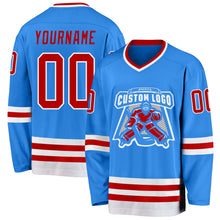 Load image into Gallery viewer, Custom Powder Blue Red-White Hockey Jersey
