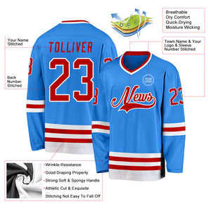 Custom Powder Blue Red-White Hockey Jersey