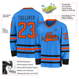 Custom Powder Blue Orange-Black Hockey Jersey