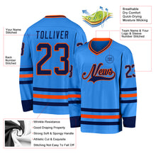 Load image into Gallery viewer, Custom Powder Blue Navy-Orange Hockey Jersey
