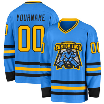 Custom Powder Blue Gold-Black Hockey Jersey