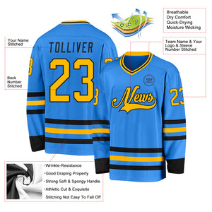 Custom Powder Blue Gold-Black Hockey Jersey