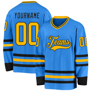 Custom Powder Blue Gold-Black Hockey Jersey