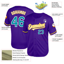 Load image into Gallery viewer, Custom Purple Teal-Yellow Mesh Authentic Throwback Baseball Jersey
