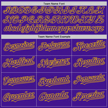 Load image into Gallery viewer, Custom Purple Yellow Mesh Authentic Throwback Baseball Jersey
