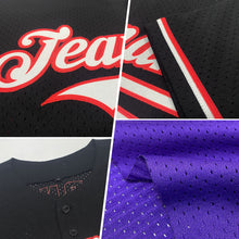 Load image into Gallery viewer, Custom Purple Black-Neon Green Mesh Authentic Throwback Baseball Jersey
