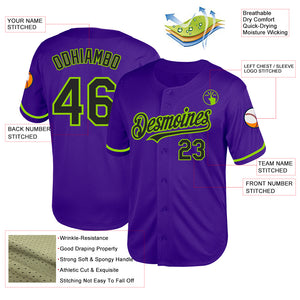 Custom Purple Black-Neon Green Mesh Authentic Throwback Baseball Jersey