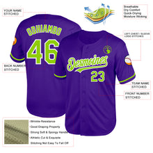 Load image into Gallery viewer, Custom Purple Neon Green-White Mesh Authentic Throwback Baseball Jersey
