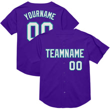 Load image into Gallery viewer, Custom Purple White-Teal Mesh Authentic Throwback Baseball Jersey
