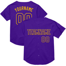 Load image into Gallery viewer, Custom Purple Gold Mesh Authentic Throwback Baseball Jersey
