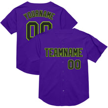 Load image into Gallery viewer, Custom Purple Black-Neon Green Mesh Authentic Throwback Baseball Jersey
