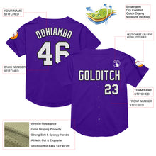 Load image into Gallery viewer, Custom Purple White-Black Mesh Authentic Throwback Baseball Jersey
