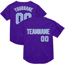 Load image into Gallery viewer, Custom Purple Light Blue-White Mesh Authentic Throwback Baseball Jersey
