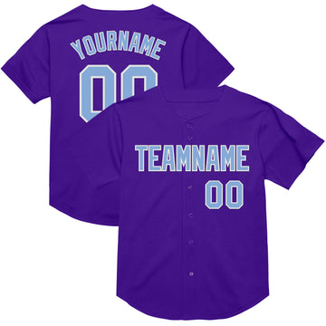 Custom Purple Light Blue-White Mesh Authentic Throwback Baseball Jersey