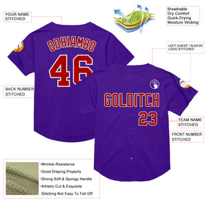 Custom Purple Red-White Mesh Authentic Throwback Baseball Jersey