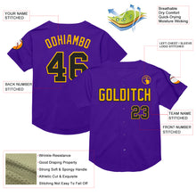 Load image into Gallery viewer, Custom Purple Black-Gold Mesh Authentic Throwback Baseball Jersey
