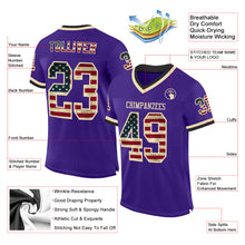 Load image into Gallery viewer, Custom Purple Vintage USA Flag Cream-Black Mesh Authentic Throwback Football Jersey
