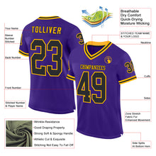 Load image into Gallery viewer, Custom Purple Black-Gold Mesh Authentic Throwback Football Jersey
