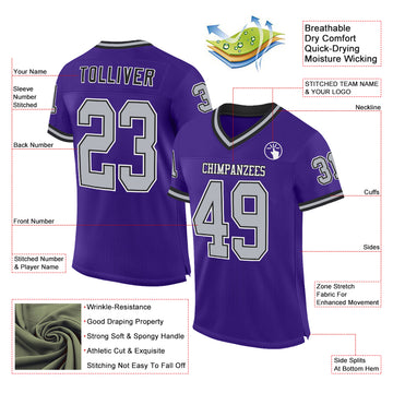 Custom Purple Gray-Black Mesh Authentic Throwback Football Jersey