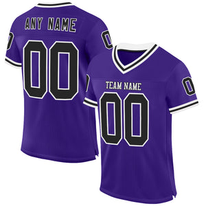 Custom Purple Black-White Mesh Authentic Throwback Football Jersey