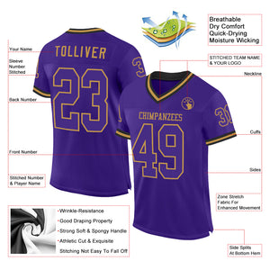 Custom Purple Old Gold-Black Mesh Authentic Throwback Football Jersey