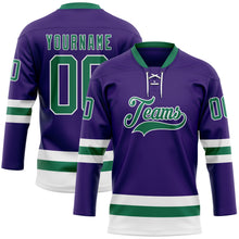 Load image into Gallery viewer, Custom Purple Kelly Green-White Hockey Lace Neck Jersey
