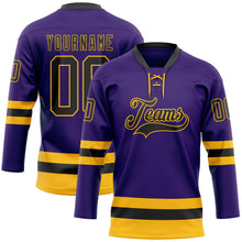 Load image into Gallery viewer, Custom Purple Black-Gold Hockey Lace Neck Jersey
